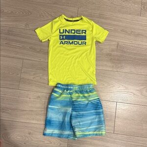 Under Armour Kids Rashguard Set - Neon Yellow and Aqua Blue